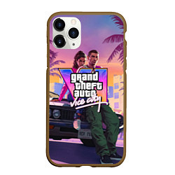 Чехол iPhone 11 Pro матовый Grand theft auto 6 Лусия и Джейсон, цвет: 3D-коричневый