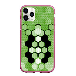 Чехол iPhone 11 Pro матовый Зелёная кибер броня hexagons