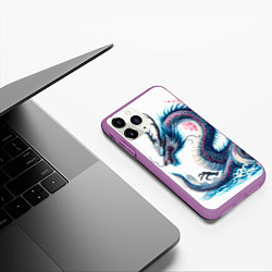 Чехол iPhone 11 Pro матовый Японский акварельный дракон - ирезуми, цвет: 3D-фиолетовый — фото 2