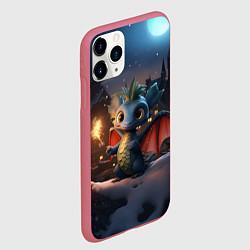 Чехол iPhone 11 Pro матовый Маленький дракон на фоне замка, цвет: 3D-малиновый — фото 2