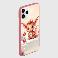 Чехол iPhone 11 Pro матовый Снежный дракоша 2024, цвет: 3D-малиновый — фото 2