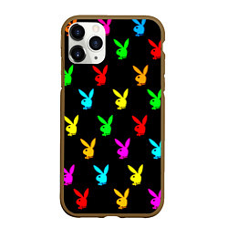 Чехол iPhone 11 Pro матовый Playboy pattern неон, цвет: 3D-коричневый