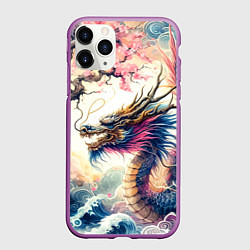 Чехол iPhone 11 Pro матовый Japanese dragon and sakura - engraving