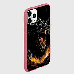 Чехол iPhone 11 Pro матовый Черный дракон в огне, цвет: 3D-малиновый — фото 2
