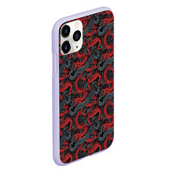 Чехол iPhone 11 Pro матовый Красные драконы на сером фоне, цвет: 3D-светло-сиреневый — фото 2