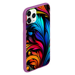 Чехол iPhone 11 Pro матовый Паттерн с узорами на черном фоне, цвет: 3D-фиолетовый — фото 2