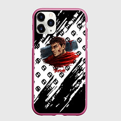 Чехол iPhone 11 Pro матовый Berserk anime black pattern, цвет: 3D-малиновый