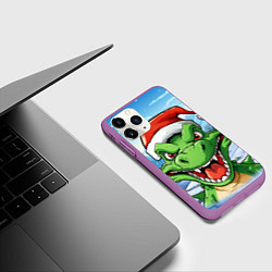 Чехол iPhone 11 Pro матовый Зеленый дракон на зимнем пейзаже, цвет: 3D-фиолетовый — фото 2