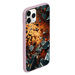 Чехол iPhone 11 Pro матовый Летящие камни и взрыв, цвет: 3D-розовый — фото 2