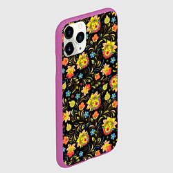 Чехол iPhone 11 Pro матовый Хохломская роспись разноцветные цветы, цвет: 3D-фиолетовый — фото 2