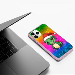 Чехол iPhone 11 Pro матовый Дракон радужный фон, цвет: 3D-розовый — фото 2