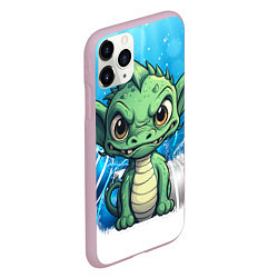 Чехол iPhone 11 Pro матовый Маленький зеленый забавный дракон, цвет: 3D-розовый — фото 2
