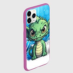Чехол iPhone 11 Pro матовый Маленький зеленый забавный дракон, цвет: 3D-фиолетовый — фото 2