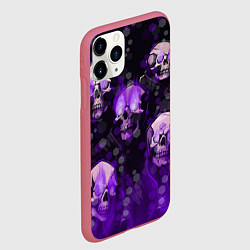 Чехол iPhone 11 Pro матовый Фиолетовые черепа на зелёном фоне, цвет: 3D-малиновый — фото 2