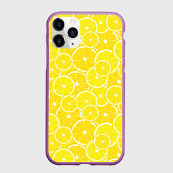 Чехол iPhone 11 Pro матовый Ломтики жёлтого лимона, цвет: 3D-фиолетовый