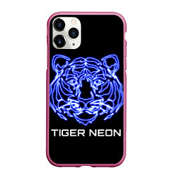 Чехол iPhone 11 Pro матовый Tiger neon art