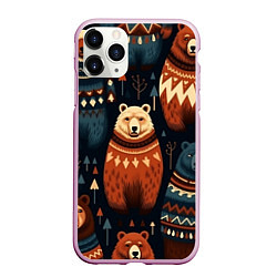 Чехол iPhone 11 Pro матовый Медведи индейцы, цвет: 3D-розовый