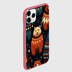 Чехол iPhone 11 Pro матовый Медведи индейцы, цвет: 3D-малиновый — фото 2