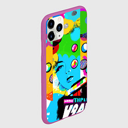 Чехол iPhone 11 Pro матовый Girls face - pop art, цвет: 3D-фиолетовый — фото 2