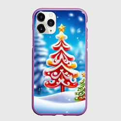 Чехол iPhone 11 Pro матовый Сказочные ёлки, цвет: 3D-фиолетовый