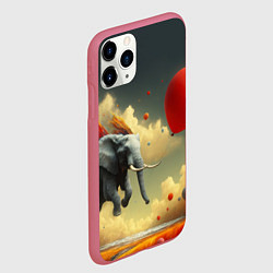 Чехол iPhone 11 Pro матовый Сюрреалистичный слон летит за шариком, цвет: 3D-малиновый — фото 2