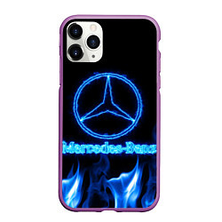 Чехол iPhone 11 Pro матовый Mercedes-benz blue neon, цвет: 3D-фиолетовый