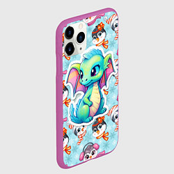 Чехол iPhone 11 Pro матовый Дракон на фоне пингвинов, цвет: 3D-фиолетовый — фото 2