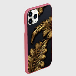 Чехол iPhone 11 Pro матовый Золотые узоры в виде листьев, цвет: 3D-малиновый — фото 2