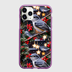 Чехол iPhone 11 Pro матовый Рождественская птица пересмешник, цвет: 3D-фиолетовый