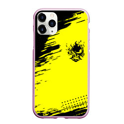 Чехол iPhone 11 Pro матовый Cyberpunk 2077 краски на чёрном, цвет: 3D-розовый