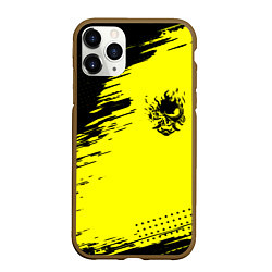 Чехол iPhone 11 Pro матовый Cyberpunk 2077 краски на чёрном, цвет: 3D-коричневый