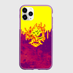 Чехол iPhone 11 Pro матовый Cyberpunk огненное лого самурая, цвет: 3D-фиолетовый