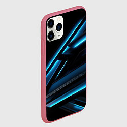 Чехол iPhone 11 Pro матовый Черная абстракция с синим неоновым ярким свечением, цвет: 3D-малиновый — фото 2