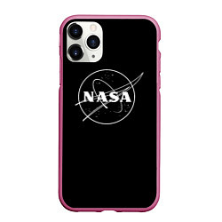 Чехол iPhone 11 Pro матовый NASA белое лого, цвет: 3D-малиновый