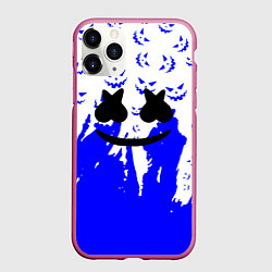 Чехол iPhone 11 Pro матовый Marshmello dj blue pattern music band, цвет: 3D-малиновый