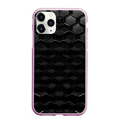 Чехол iPhone 11 Pro матовый Чёрные текстуры соты, цвет: 3D-розовый