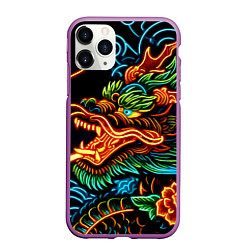 Чехол iPhone 11 Pro матовый Japanese neon dragon - irezumi, цвет: 3D-фиолетовый