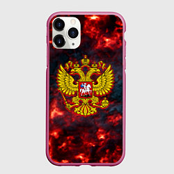 Чехол iPhone 11 Pro матовый Герб РФ лава огненный герб