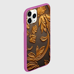 Чехол iPhone 11 Pro матовый Лепнина золотые узоры на черном, цвет: 3D-фиолетовый — фото 2