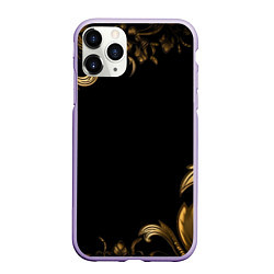Чехол iPhone 11 Pro матовый Объемные узоры на черной ткани лепнина, цвет: 3D-светло-сиреневый