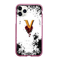 Чехол iPhone 11 Pro матовый Cyberpunk 2077 группировка Валентинос, цвет: 3D-малиновый