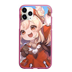 Чехол iPhone 11 Pro матовый Genshin Impact Кли милая happy, цвет: 3D-малиновый