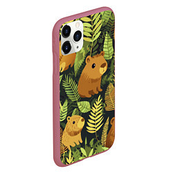 Чехол iPhone 11 Pro матовый Капибары - лесной маскировочный камуфляж, цвет: 3D-малиновый — фото 2