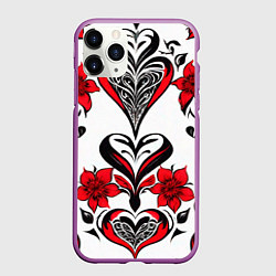 Чехол iPhone 11 Pro матовый Красный узор сердце
