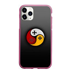 Чехол iPhone 11 Pro матовый Три слезы бога на темном фоне, цвет: 3D-малиновый