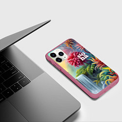 Чехол iPhone 11 Pro матовый Гавайские тропические цветы - алоха, цвет: 3D-малиновый — фото 2