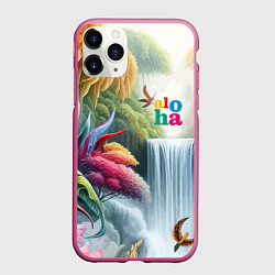Чехол iPhone 11 Pro матовый Водопад в тропическом лесу - алоха