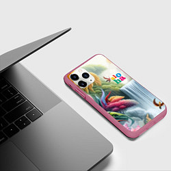 Чехол iPhone 11 Pro матовый Водопад в тропическом лесу - алоха, цвет: 3D-малиновый — фото 2