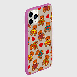 Чехол iPhone 11 Pro матовый Мишки в свитерах и сердечки, цвет: 3D-фиолетовый — фото 2