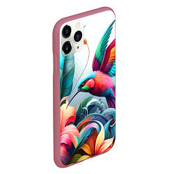 Чехол iPhone 11 Pro матовый Райская птица - тропики, цвет: 3D-малиновый — фото 2